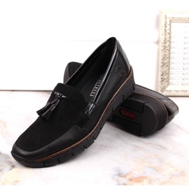 Pantofi cu pană din piele neagră de damă Rieker 53771 negru 1