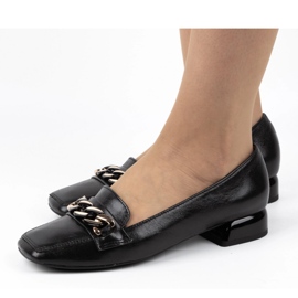 Exquisite Pompi de dama din piele cu toc inalt 1451EX negri negru 1