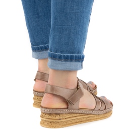 WASAK Sandale confortabile de damă din piele 0658W maro bej 1