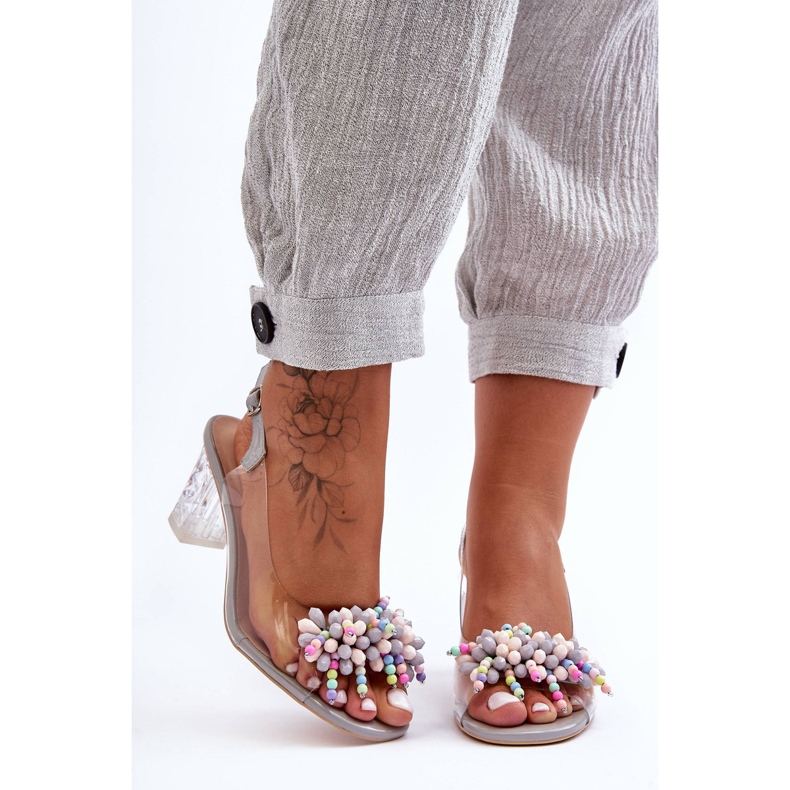 Sandale Decorate La modă Pe Toc Gri S.Barski MR1037-23 1