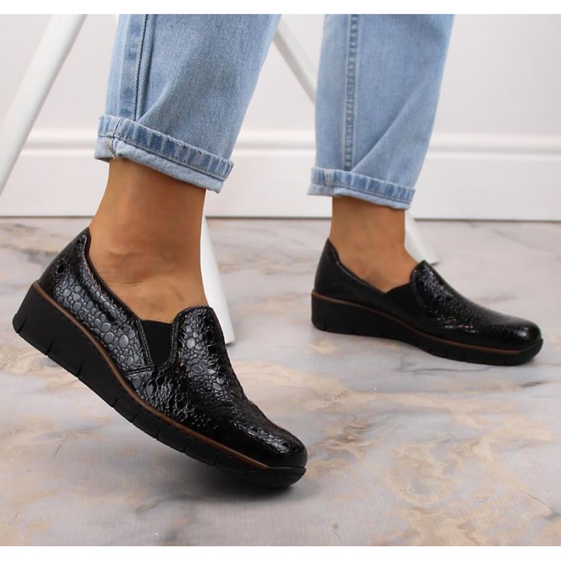 Pantofi Rieker comozi W RKR166C crocodil black negru 2