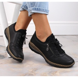 Pantofi slip-on din piele Rieker W RKR609 negru 1