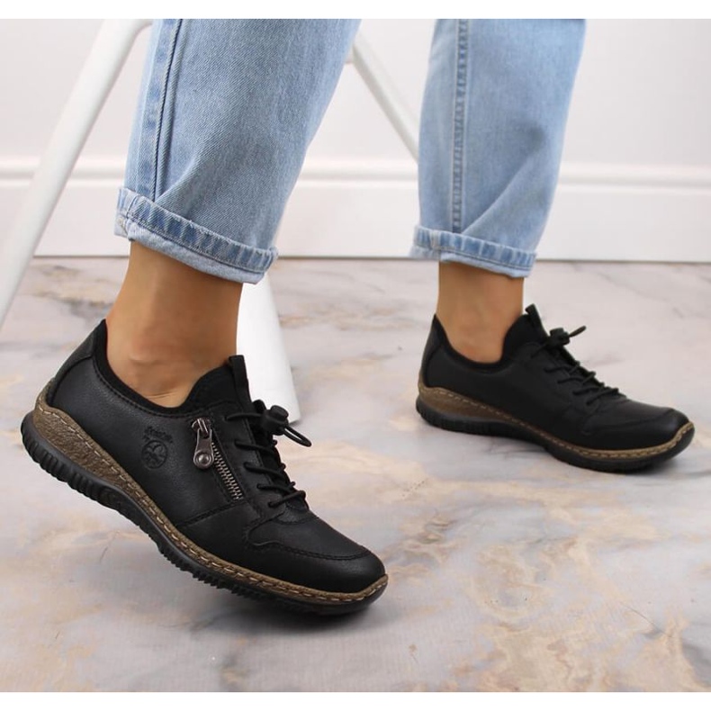 Pantofi slip-on din piele Rieker W RKR609 negru 2