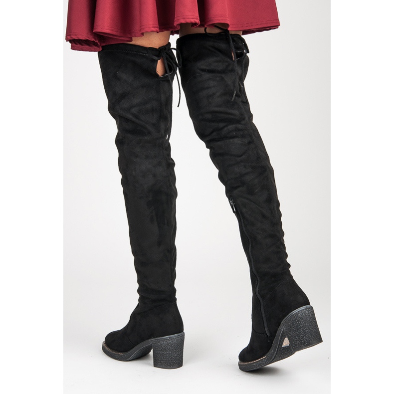 Seastar Cizme inalte din piele intoarsa negru 1