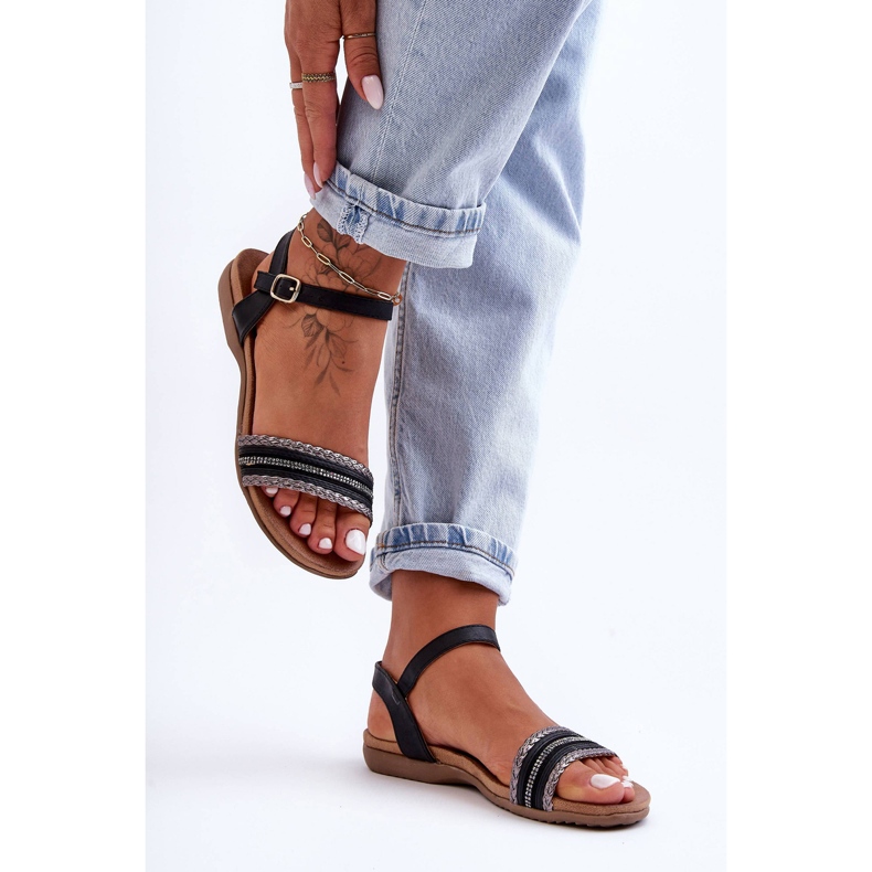 Sandale plate clasice pentru femei negre S.Barski 6708 negru 1