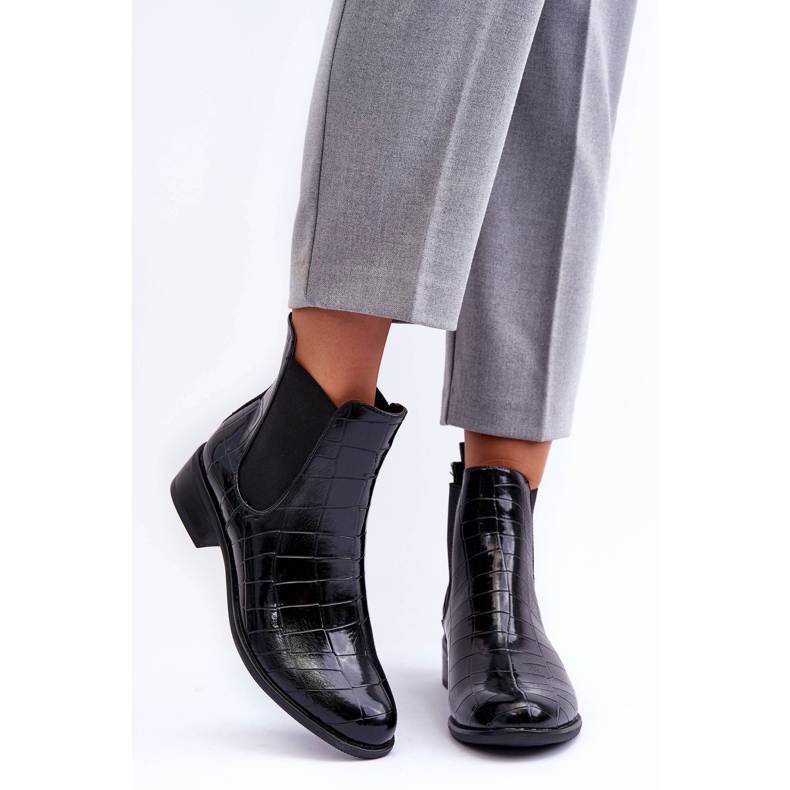 Cizme din piele Cizme chelsea cu model animal negru Daina 2