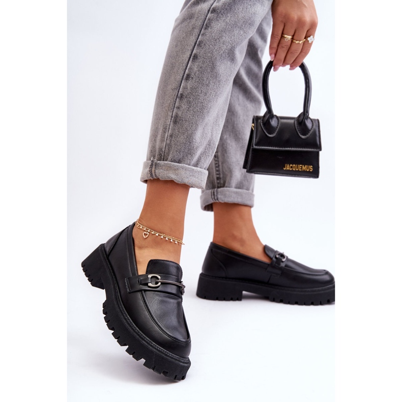 PE1 Mocasini de dama din piele cu platforma Negri Detes negru 2