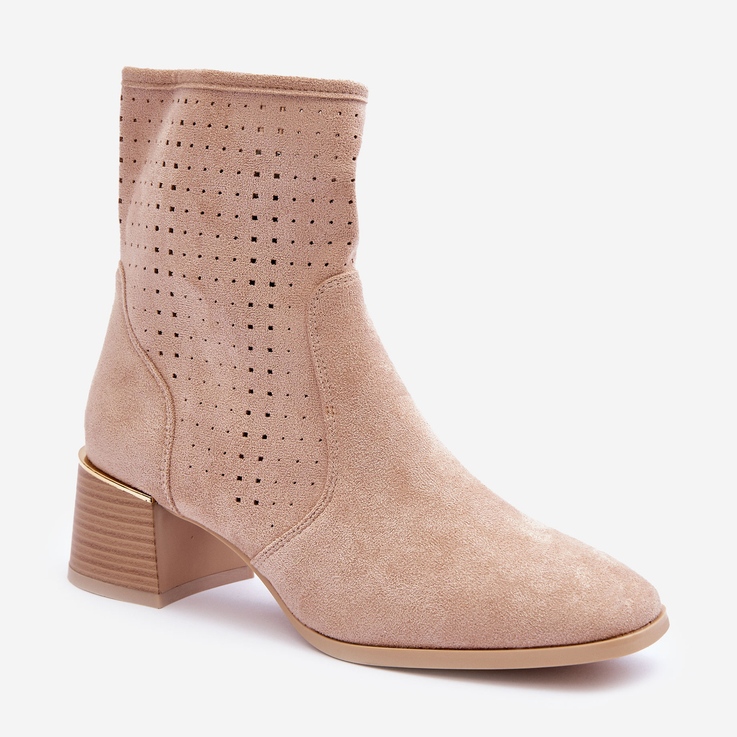 Cizme din piele intoarsa ajurata cu toc inalt Bej perle 1 Cizme din piele intoarsa ajurata cu toc inalt Bej perle 1