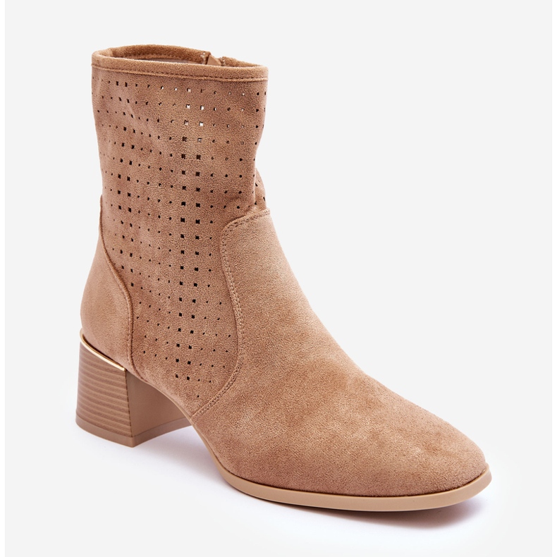 PG1 Cizme cu toc ajurat din piele intoarsa Bej inchis Perle 1 PG1 Cizme cu toc ajurat din piele intoarsa Bej inchis Perle 1