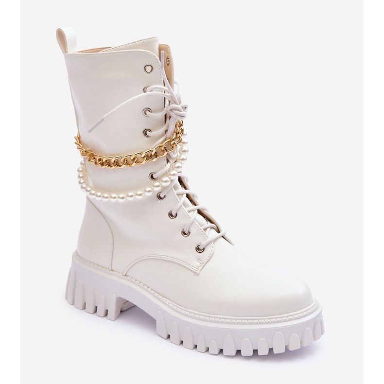 Muncitori înalți din piele cu nume alb de lanț 1