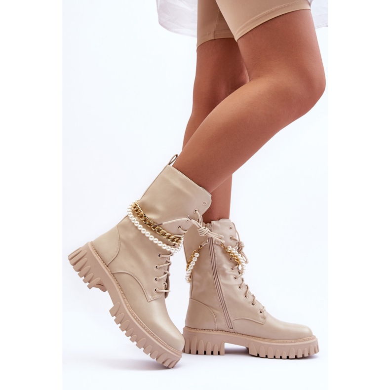 Muncitori Înalți De Piele Cu Lant Bej Nume 2