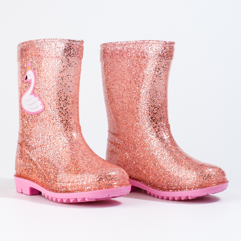 Cizme de ploaie Shelovet pentru fete High Glitter, roz deschis 1
