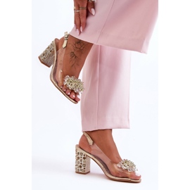 Sandale Aurii Elegante Transparente Pe Toc S.Barski MR1037-19 de aur 2