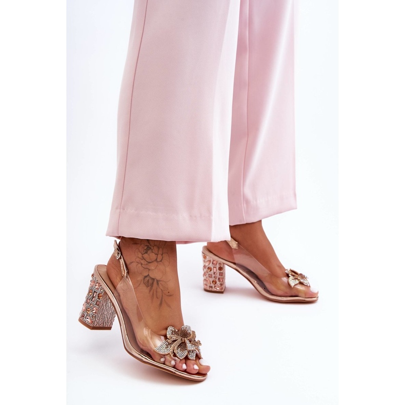 Sandale Elegante Decorate Transparent Rose Gold S.Barski MR1037-18 roz 2