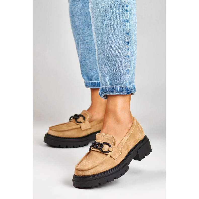 La.Fi Mocasini bej pe platforma de piele intoarsa 2