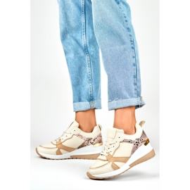 Pantofi de damă bej cu șireturi, cu pană joasă 2 Pantofi de damă bej cu șireturi, cu pană joasă 2