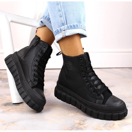 Cizme termoizolatoare Big Star MM274625 pe platforma cu sireturi si fermoare negru 1