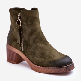 Botine clasice din piele intoarsa de dama, verde Limoso 1