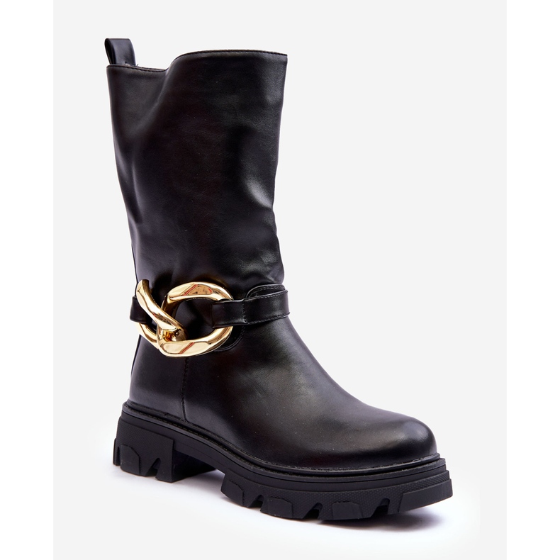 Cizme din piele cu toc plat Diominna negre negru 1 Cizme din piele cu toc plat Diominna negre negru 1