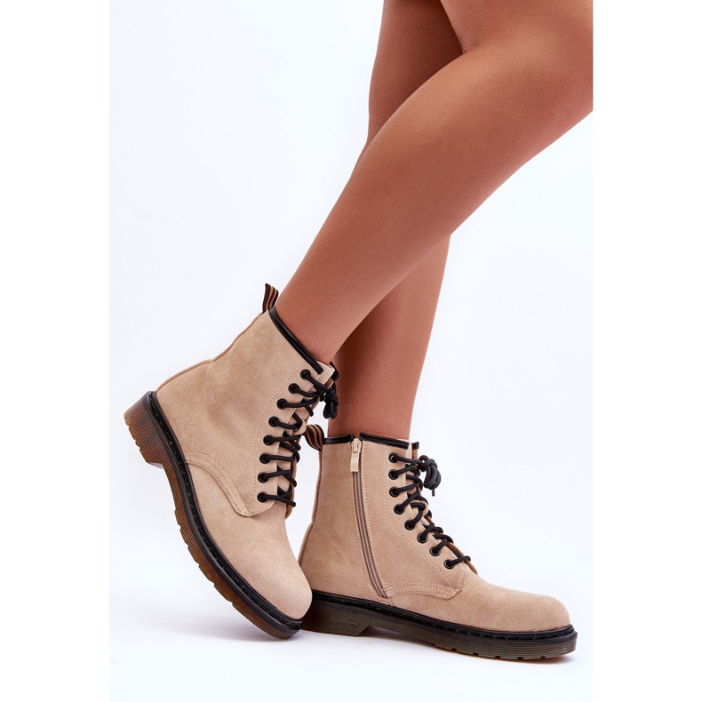 Cizme de muncitor Asteoris din piele intoarsa cu toc plat, bej 2