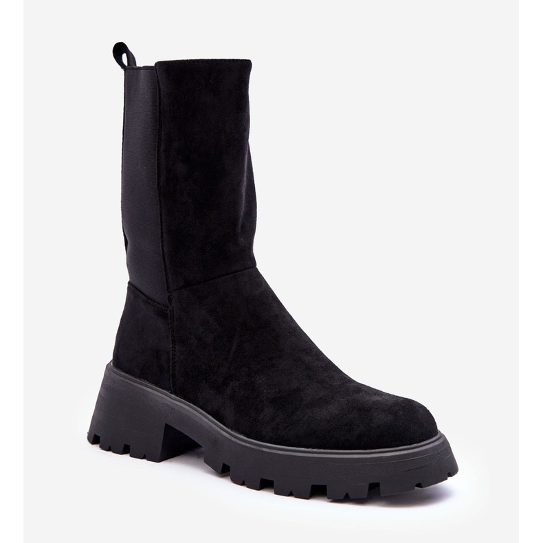 Cizme de damă din piele intoarsa cu toc plat, negru Altandros 1 Cizme de damă din piele intoarsa cu toc plat, negru Altandros 1