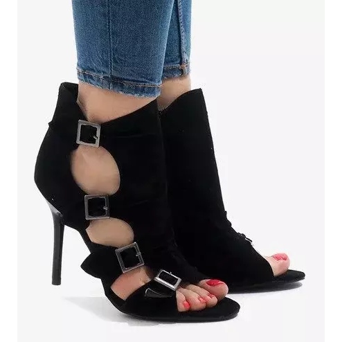 Sandale negre pe toc înalt piele de căprioară GH048 negru 1