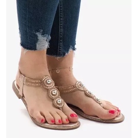 Flip-flops de șampanie cu sandale decorative decorate ST3107Y de aur 1