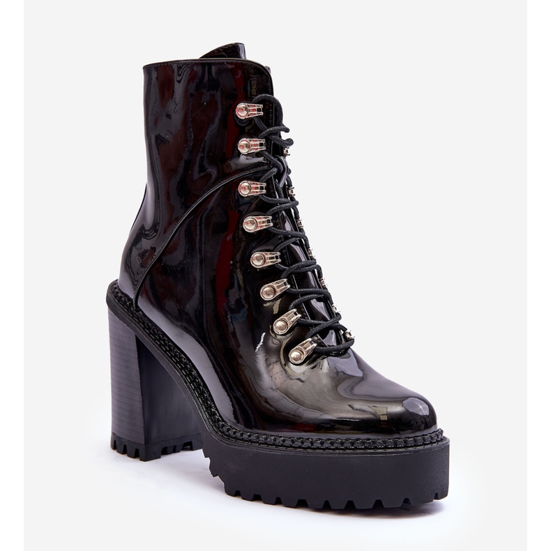 Cizme lacuite cu toc gros Ikeshia neagra negru 1