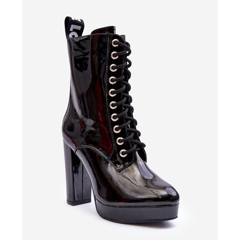 Cizme negre Lolis cu toc înalt patentat negru 1