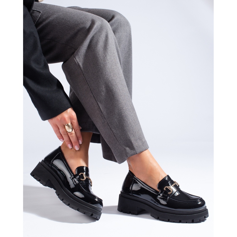 Mocasini Shelovet din piele lacuita cu talpa groasa negru 1