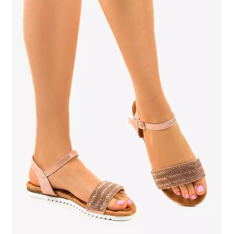 Sandale plate roz decorate cu HT-69 2