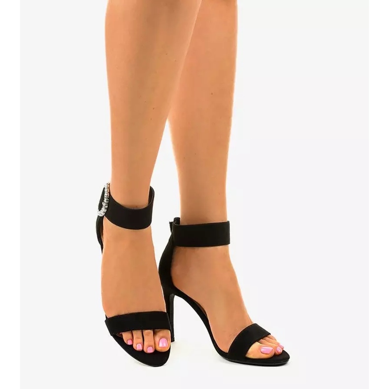 Sandale negre pe toc stiletto din piele ecologică 91761-3 negru 2