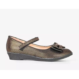 Balerini aurii pentru copii cu fundita Tienne negru 1