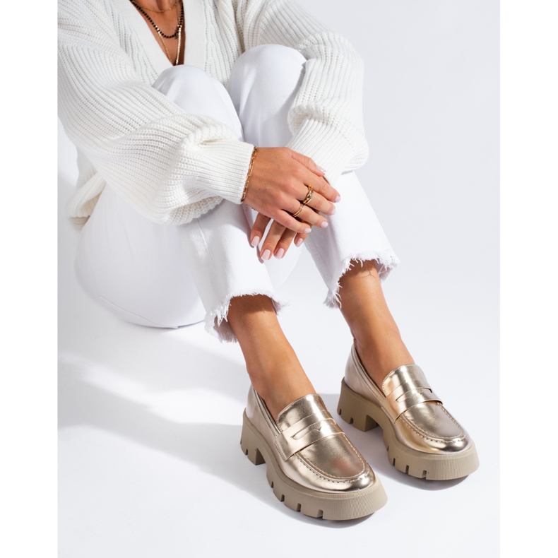 Mocasini de dama aurii pe talpa groasa de la Shelovet de aur 1