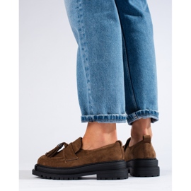 Mocasini de dama maro din piele intoarsa pe platforma Shelovet 1