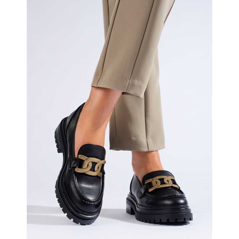 Mocasini de damă negre pe o platformă groasă Shelovet negru 1