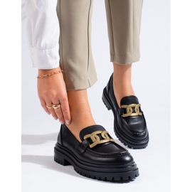 Mocasini de damă negre pe o platformă groasă Shelovet negru 2