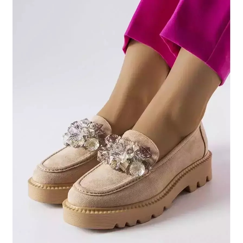 Venezia Mocasini bej decorati cu cristale Vinceza 1