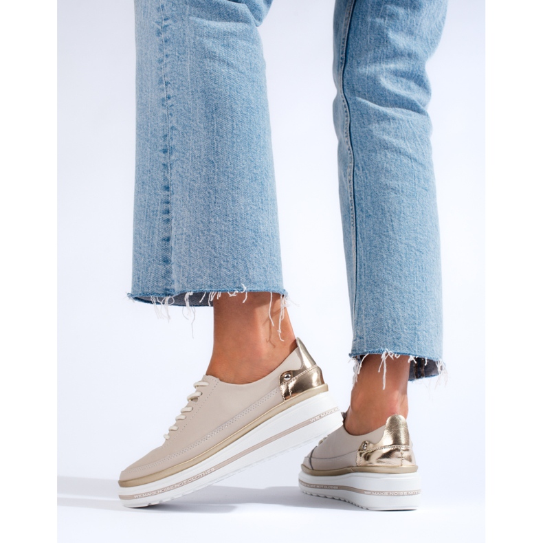 SHELOVET Pantofi de dama din piele bej pe platforma Shlovet 2