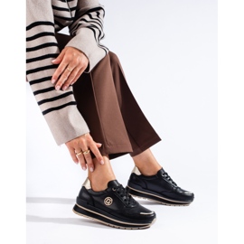 Tenisori cu platformă din piele neagră de la Shelovet negru 1