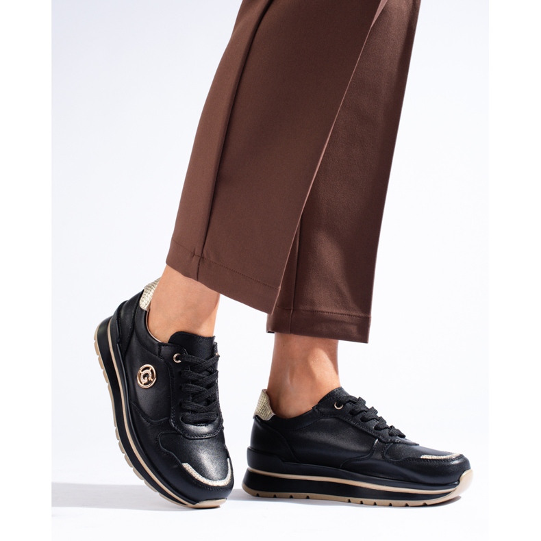 Tenisori cu platformă din piele neagră de la Shelovet negru 2