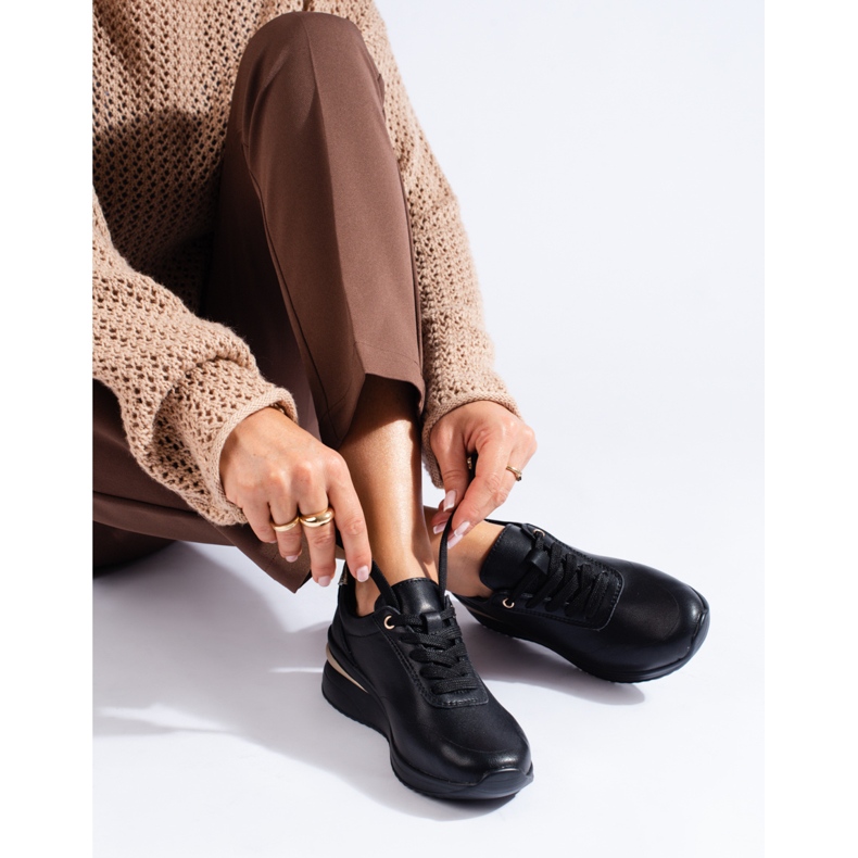 Tenisi cu pană din piele neagră de la Shelovet negru 1