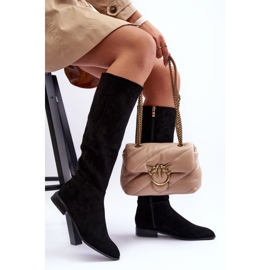 Cizme din piele intoarsa cu toc plat Eelin negru 1