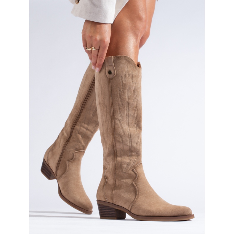 Cizme cowboy din piele intoarsa bej Shelovet 1