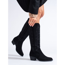 Cizme cowboy din piele intoarsa neagra Shelovet negru 1 Cizme cowboy din piele intoarsa neagra Shelovet negru 1