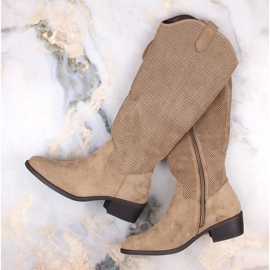 Ghete de dama bej izolate din piele intoarsa Jezzi RMR2353-4 1