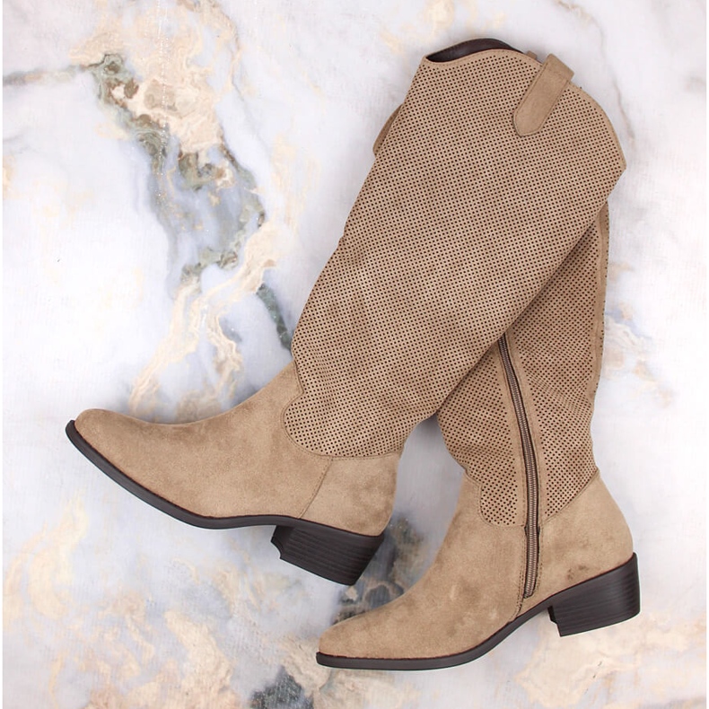 Ghete de dama bej izolate din piele intoarsa Jezzi RMR2353-4 1