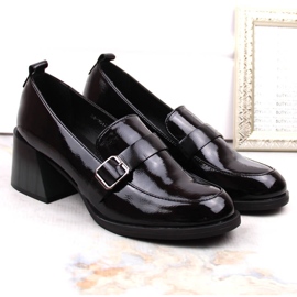 Pantofi de dama lacuiti in negru cu tocuri decorative Vinceza 58173 2