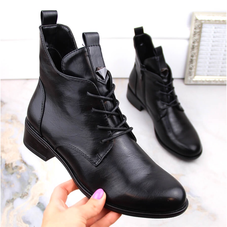 M. DASZYŃSKI Cizme de damă cu șireturi și fermoar izolate negre M.Daszyński SA198-24 negru 1