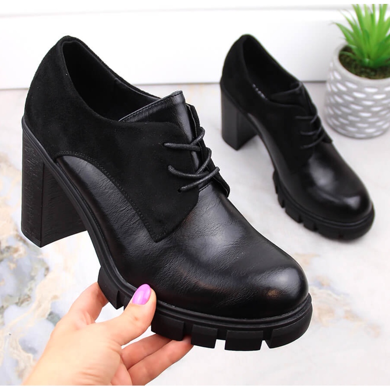 M. DASZYŃSKI Pantofi de damă pe stâlp și platformă neagră M.Daszyński SA218-2 negru 1